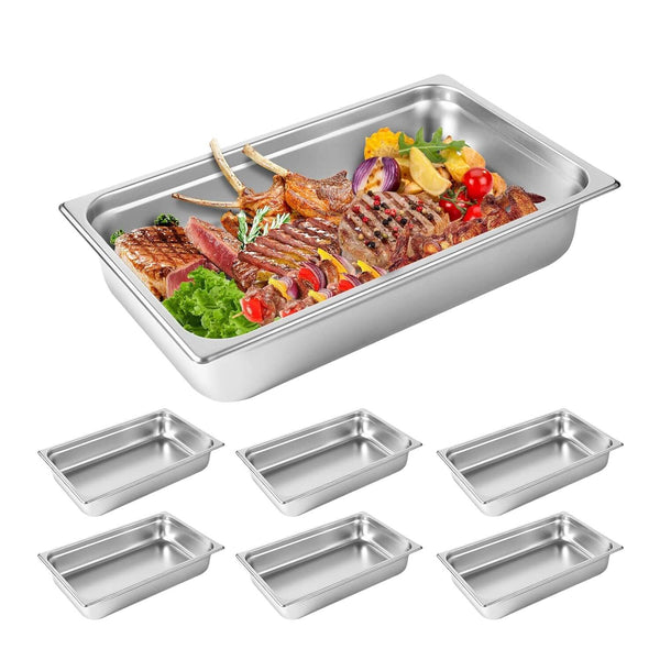 Full Size Hotel Pan 6 Packs, 4" Deep 304 Stainless Steel Steam Table Pan