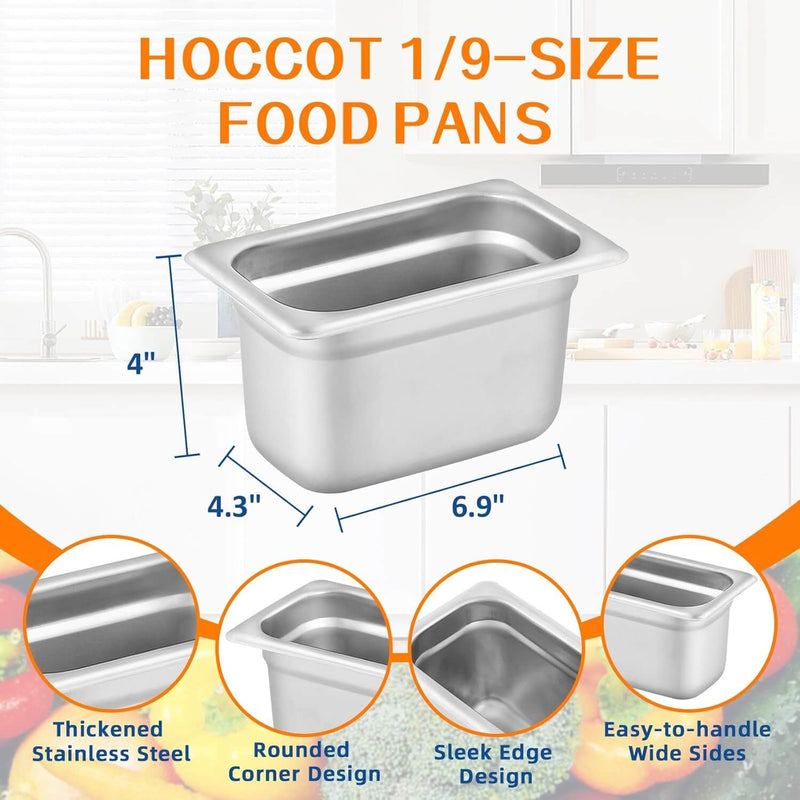 1/9 Size Hotel Pan 6 Packs, 4" Deep 304 Stainless Steel Steam Table Pan