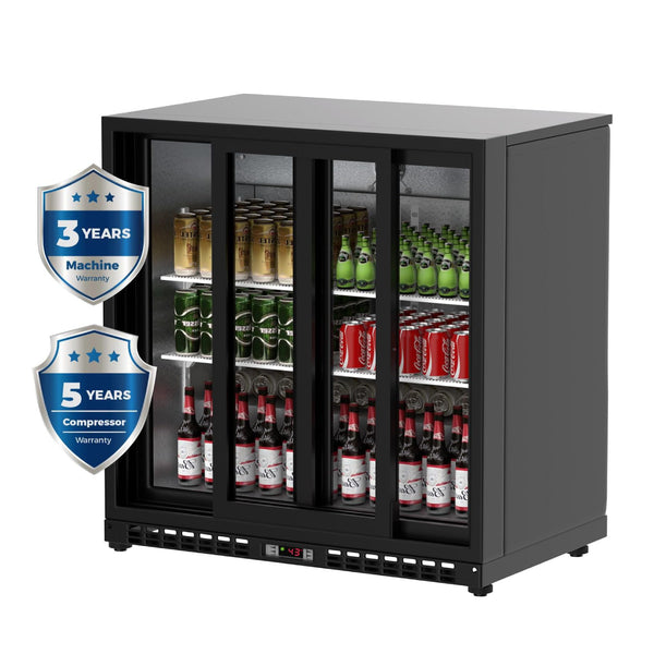 7.4 Cu.Ft Back Bar Cooler 35.4"W Beverage Refrigerator, 2 Low-E Glass Sliding Doors, Counter Height Bar Fridge, Commercial Display Refrigerator Anti-Fog, LED Light for Beer, Wine, Soft Drinks