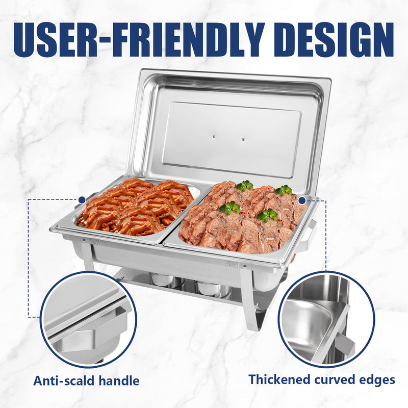 IMACONE Chafing Dish Buffet Chafer Set 2 Packs 8 Qt. Foldable Rectangular Stainless Steel Chafer Set with 2 Half Size Food Pans