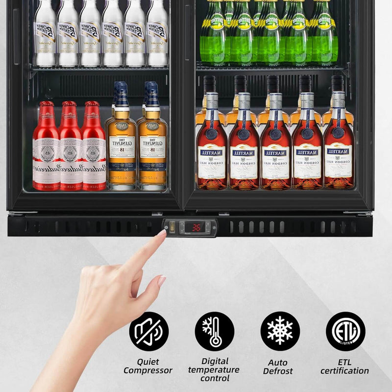 Bluelinecool Beverage Refrigerators Back Bar Cooler，2 Glass Sliding doors 7.4 cu.ft Mini Fridge Cooler Adjustable Shelves & Digital Temperature Display for Various drinks, wine, beer