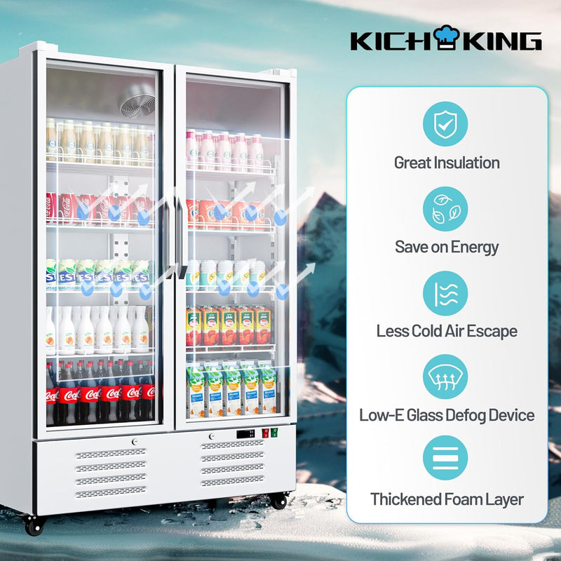 35.3 Cu.Ft Merchandiser Refrigerator 32-50°F Commercial Beverage Refrigerators Low-E Glass Door Display Cooler Upright Drink Fridge, Adjustable Shelves Drink Organizer ETL/DOE