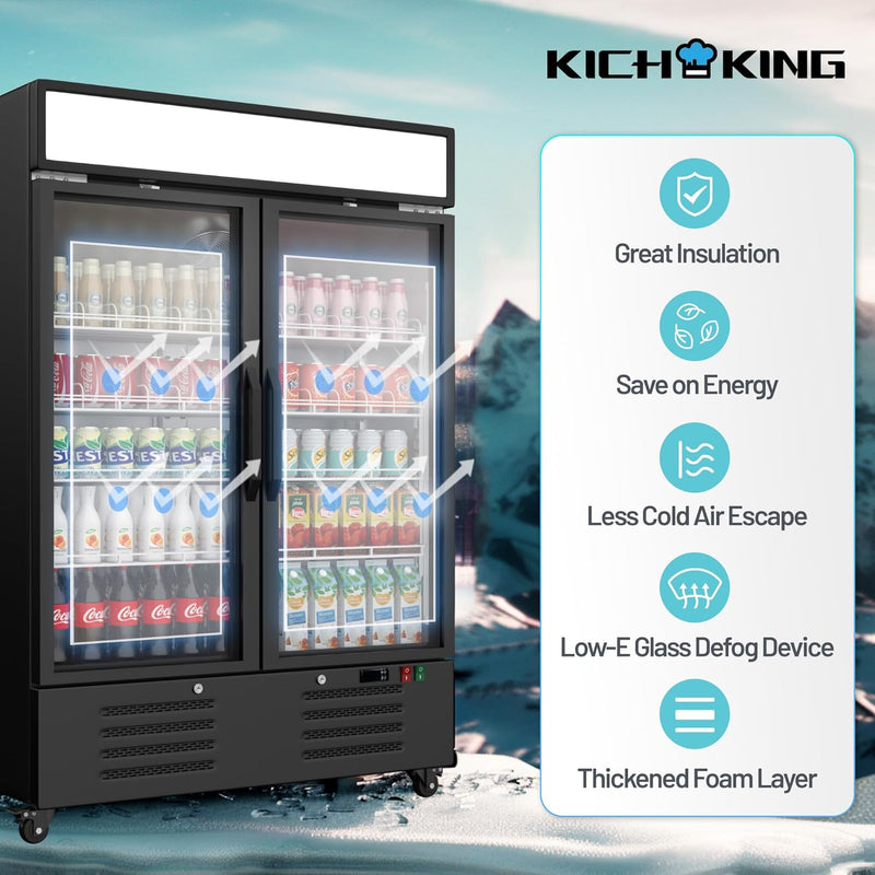 25.1 Cu.Ft Merchandiser Refrigerator Black Low Noise Commercial Refrigerator with Light Box 32-50°F