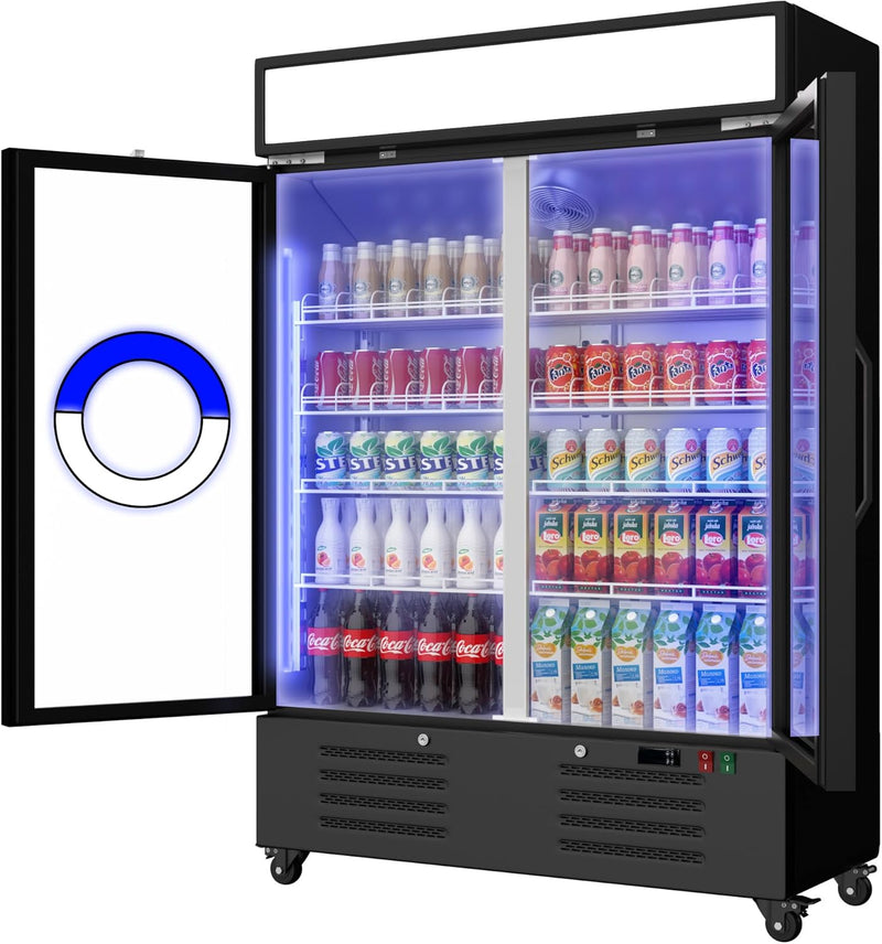 25.1 Cu.Ft Merchandiser Refrigerator Black Low Noise Commercial Refrigerator with Light Box 32-50°F