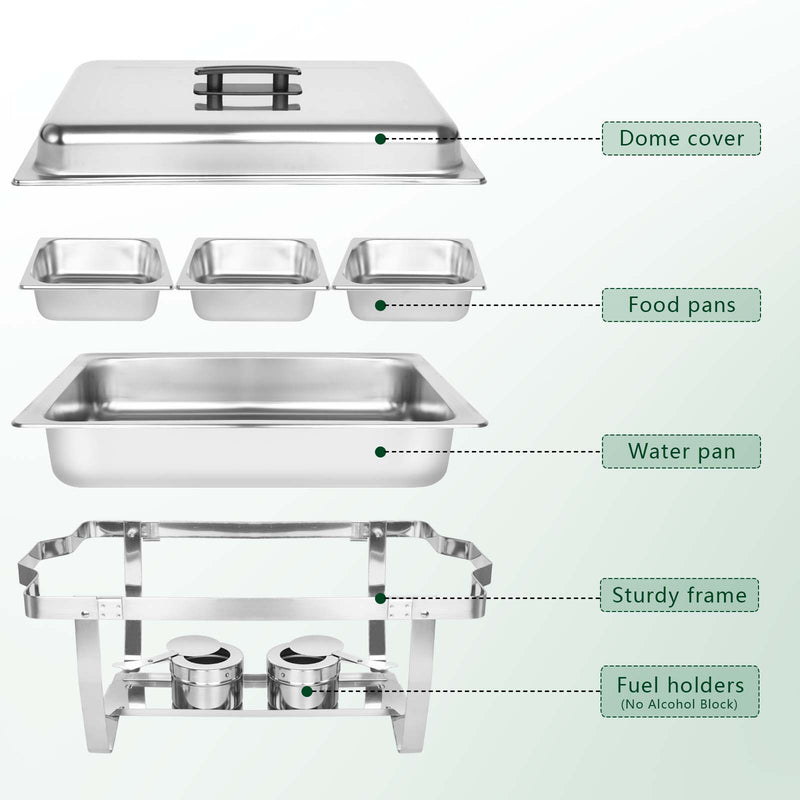 IMACONE Chafing Dish Buffet Set 2 Packs 8 Qt. Stainless Steel Foldable Rectangular Buffet Chafer Set with 3 1/3 Size Food Pans