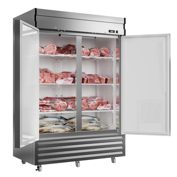 54"W Solid Door Reach-In Freezer 49 Cu.Ft Commercial Stainless Steel Upright Freezer With LED Lighting