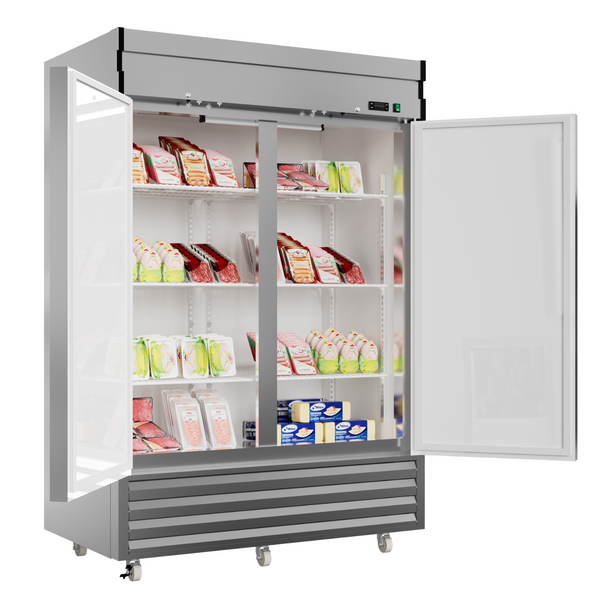 KICHKING 54" Commercial Reach-In Refrigerator - Solid Door Two Section Stainless Steel Refrigerator