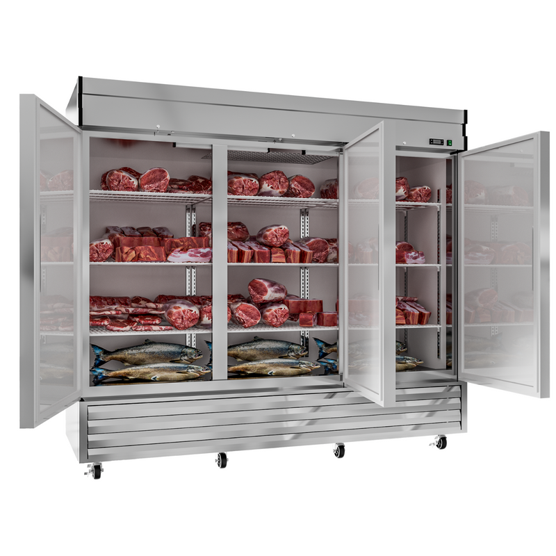 72"W Three Solid Door Reach-In Freezer 65 Cu.Ft Commercial Stainless Steel Upright Freezer