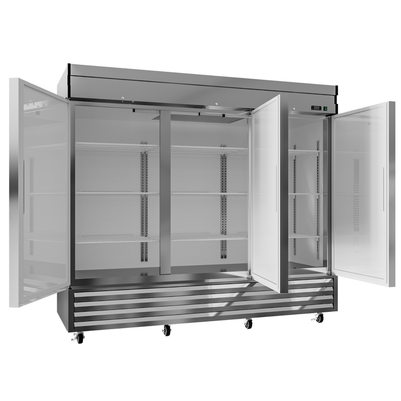 72"W Three Solid Door Reach-In Freezer 65 Cu.Ft Commercial Stainless Steel Upright Freezer