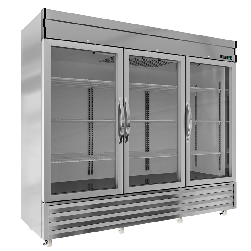 KICHKING 72" Commercial Reach-in Refrigerator- Three Section Glass Door Stainless Steel Merchandiser , 33℉~41℉