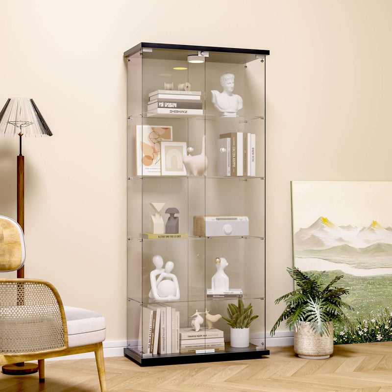 5 Shelf Glass Display Cabinet with 12 Color LED Lights and Remote Control, 2 Glass Doors Curio Cabinet