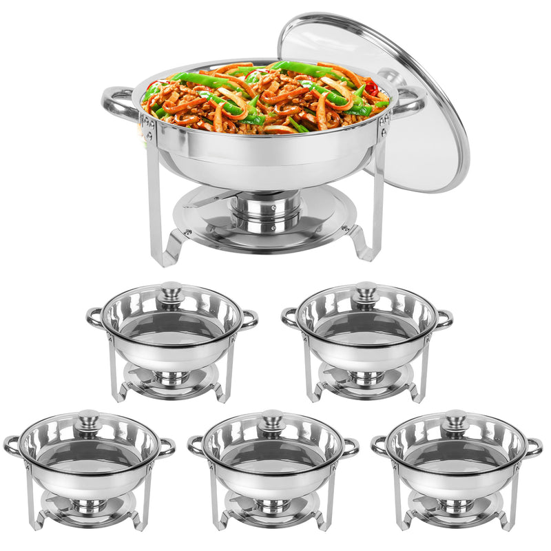 IMACONE 5QT 6 Pack Chafing Dish Buffet Set with Glass Lid, Stainless Steel Round Food Warmer Set for Catering