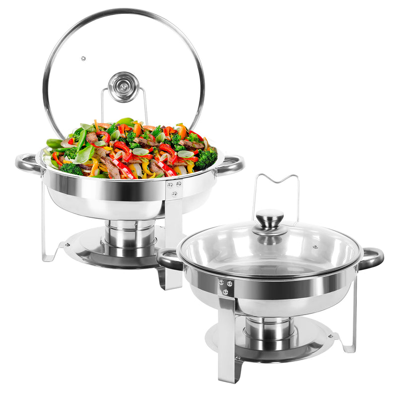 IMACONE 5QT Chafing Dish Buffet Set 2-Pack with Glass Lid & Holder, Stainless Steel Round Chafer Set for Catering