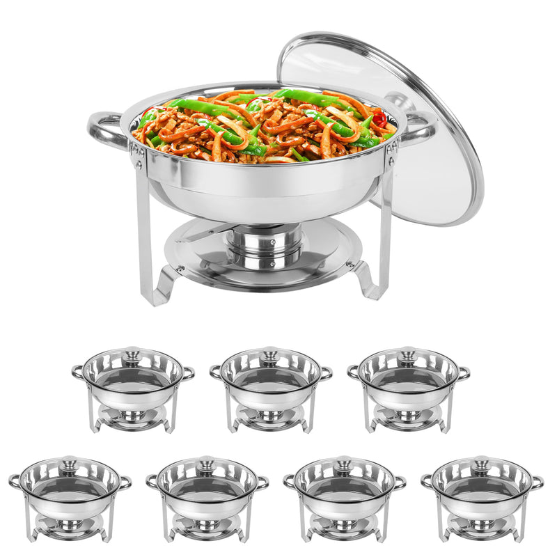 IMACONE 5QT Chafing Dish Buffet Set, 8 Pack Stainless Steel Round Glass Lid Buffet Warmer Set with for Parties