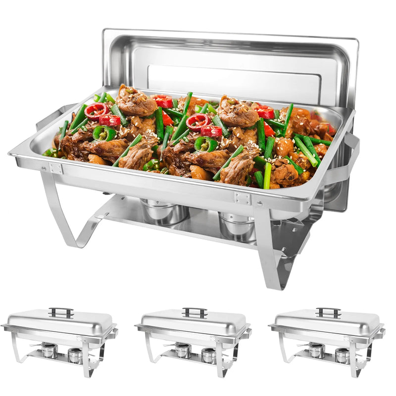 IMACONE Chafing Dish 4 Packs 8Qt. Foldable Rectangular Chafer Set, Stainless Steel Buffet Catering Warmer Set