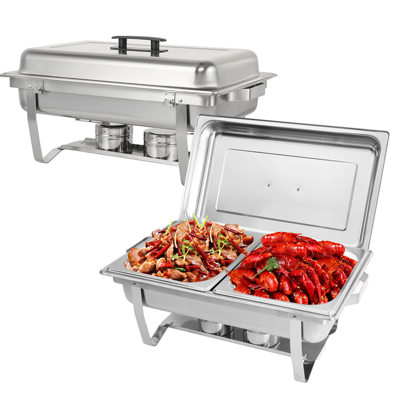 IMACONE Chafing Dish Buffet Chafer Set 2 Packs 8 Qt. Foldable Rectangular Stainless Steel Chafer Set with 2 Half Size Food Pans