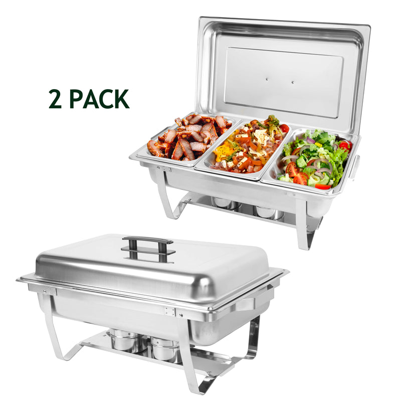 IMACONE Chafing Dish Buffet Set 2 Packs 8 Qt. Stainless Steel Foldable Rectangular Buffet Chafer Set with 3 1/3 Size Food Pans