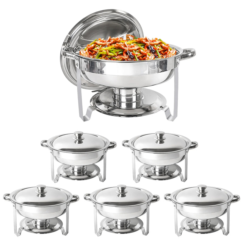 IMACONE Chafing Dish Buffet Set, 5Qt 6-Pack Stainless Steel Round Catering Warmer Set with Water Pan