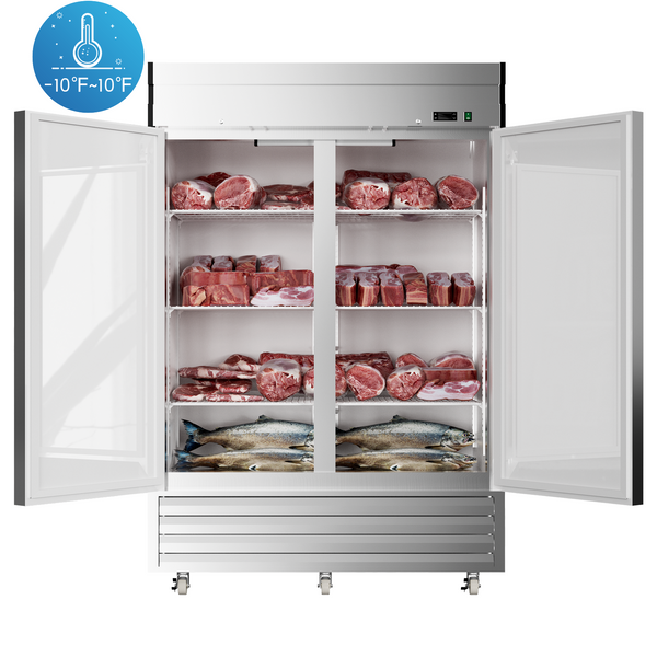 Commercial Freezer 2 Solid Door Stainless Steel Reach-in Upright Restaurant  54W