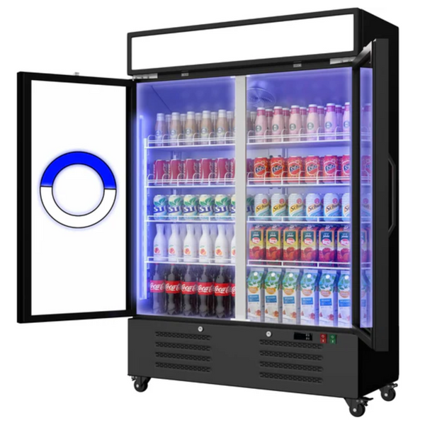 34.6 Cu. Ft Merchandiser Refrigerator 32-50°F Commercial Beverage Refrigerators Aluminum Alloy Frame Low-E Glass Door Display Cooler Fridge, LED Light Box Adjustable Shelves Organizer ETL/DOE, Black