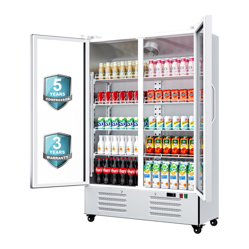 35.3 Cu.Ft Merchandiser Refrigerator 32-50°F Commercial Beverage Refrigerators Low-E Glass Door Display Cooler Upright Drink Fridge, Adjustable Shelves Drink Organizer ETL/DOE