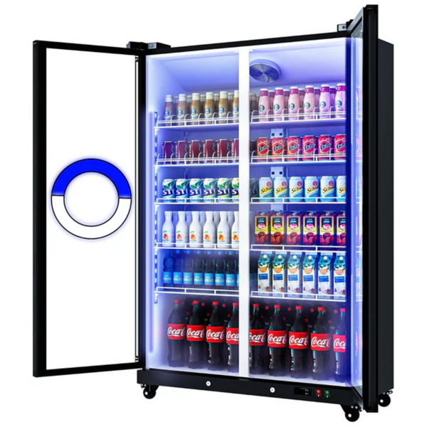 37.8 Cu.Ft Merchandiser Refrigerator 32-50°F Full Screen Low-E Glass Door Display RefrigeratorCommercial Beverage Cooler Upright Drink Fridge, Adjustable Shelves Drink Organizer ETL/DOE, BLACK