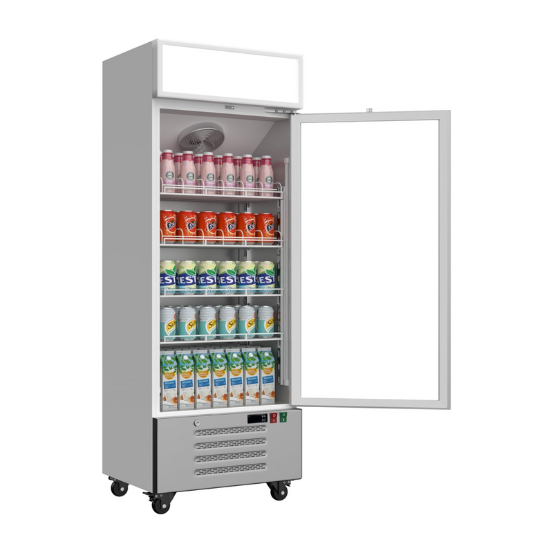 11.3 Cu. Ft Merchandiser Refrigerator 32-50°F Commercial Beverage Refrigerators Low-E Glass Door Display Cooler Aluminum Alloy Frame Upright Drink Fridge, LED Light Box Adjustable Organizer