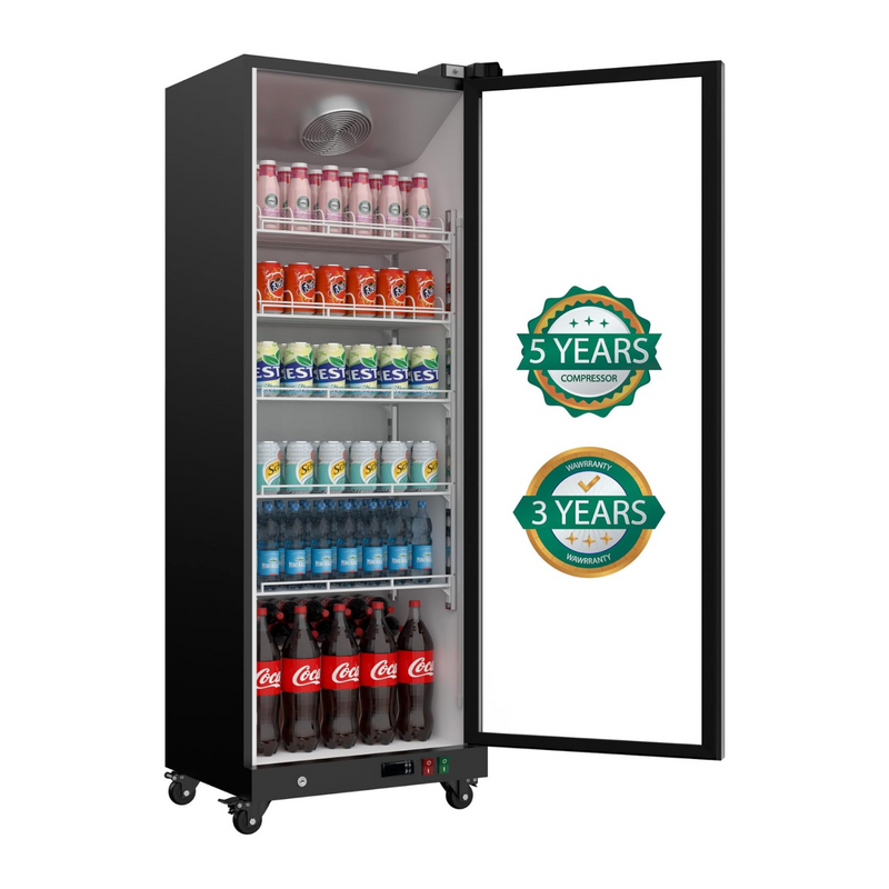 Full Screen Glass Commercial Cooler 12.4 Cu.Ft Aluminum Alloy Frame Merchandiser Refrigerator Low-E Glass Door Display Refrigerator Beverage Cooler, Adjustable Shelves Drink Organizer ETL/DOE