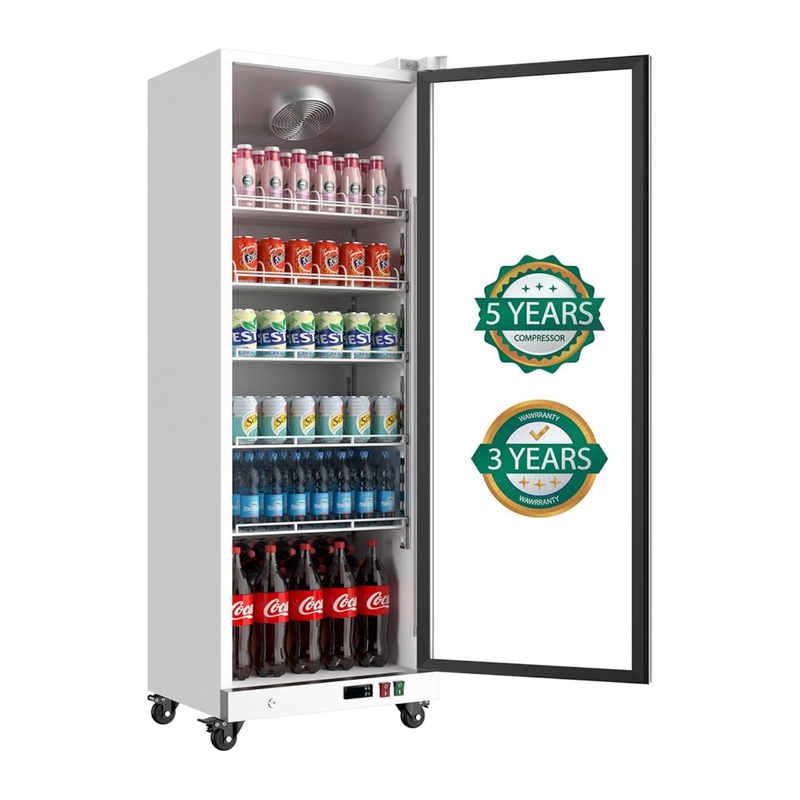 Full Screen Glass Commercial Cooler 12.4 Cu.Ft Aluminum Alloy Frame Merchandiser Refrigerator Low-E Glass Door Display Refrigerator Beverage Cooler, Adjustable Shelves Drink Organizer ETL/DOE