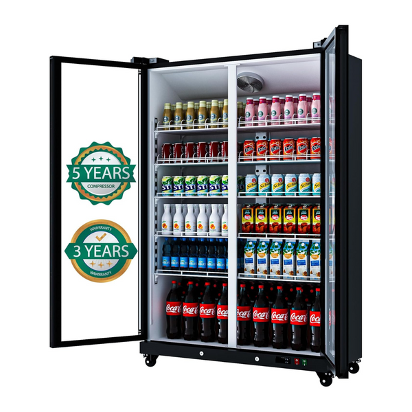 Full Screen Glass Commercial Cooler 27.1 Cu.Ft Aluminum Alloy Frame Merchandiser Refrigerator Low-E Glass Door Display Refrigerator Beverage Cooler, Adjustable Shelves Drink Organizer ETL/DOE