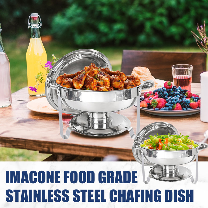 IMACONE Chafing Dish Buffet Set, 5Qt 4-Pack Stainless Steel Round Catering Warmer Set for Breakfast