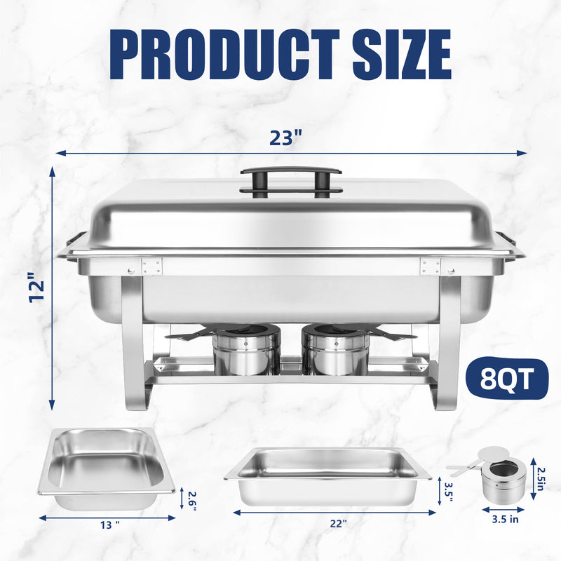 IMACONE Chafing Dish Buffet Chafer Set 2 Packs 8 Qt. Foldable Rectangular Stainless Steel Chafer Set with 2 Half Size Food Pans