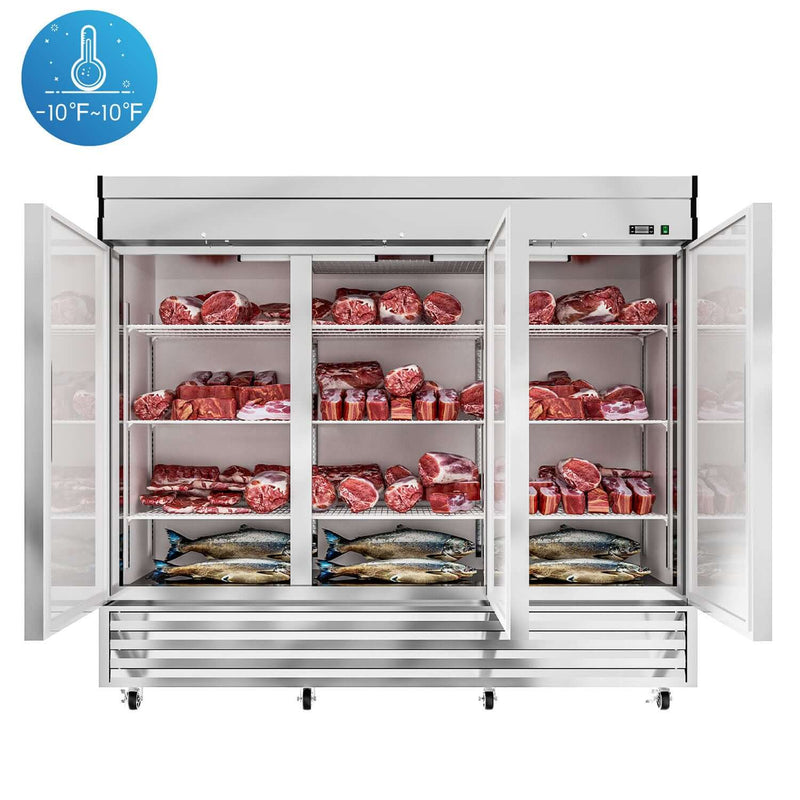 KICHKING DLW72BF 72" Three Section Solid Door Upright Reach-In Commercial Freezer 65 Cubic Feet