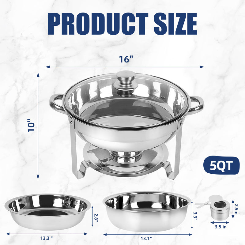 IMACONE Chafing Dish Buffet Set,5Qt 4 Packs Stainless Steel Round Catering Warmer Set with Glass Lid