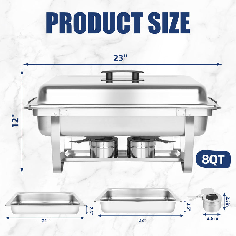 IMACONE 8QT Chafing Dish Buffet Set of 8, Stainless Steel Food Warmer Set for Catering