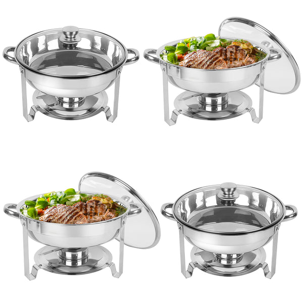 IMACONE Chafing Dish Buffet Set,5Qt 4 Packs Stainless Steel Round Catering Warmer Set with Glass Lid