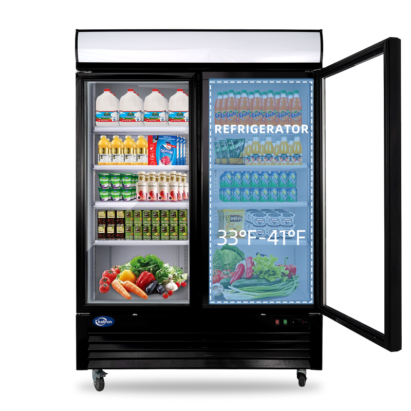 Commercial Glass 2 Door Display Refrigerator 49 Cu.Ft Beverage Cooler Merchandiser Upright with LED Light for Home Restaurant Grocery Stores