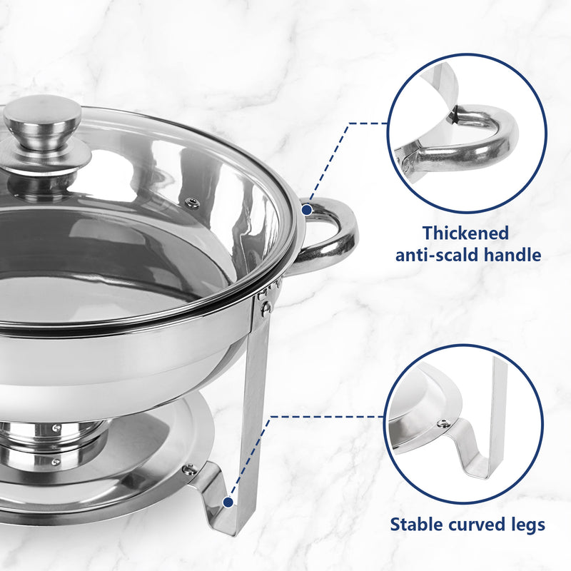 IMACONE Chafing Dish Buffet Set,5Qt 4 Packs Stainless Steel Round Catering Warmer Set with Glass Lid