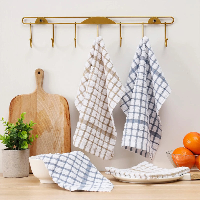 Egles Kitchen Dishcloth Set, 12"x12" 8-Pack Pure Cotton Grid Cleaning Dish Towel, Reusable - 2 Color