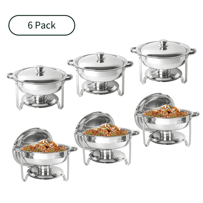 IMACONE Chafing Dish Buffet Set, 5Qt 6-Pack Stainless Steel Round Catering Warmer Set with Water Pan