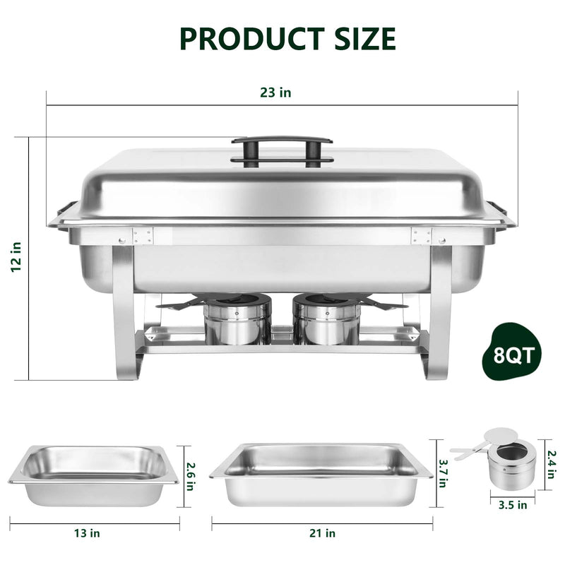 IMACONE Chafing Dish Buffet Set 2 Packs 8 Qt. Stainless Steel Foldable Rectangular Buffet Chafer Set with 3 1/3 Size Food Pans