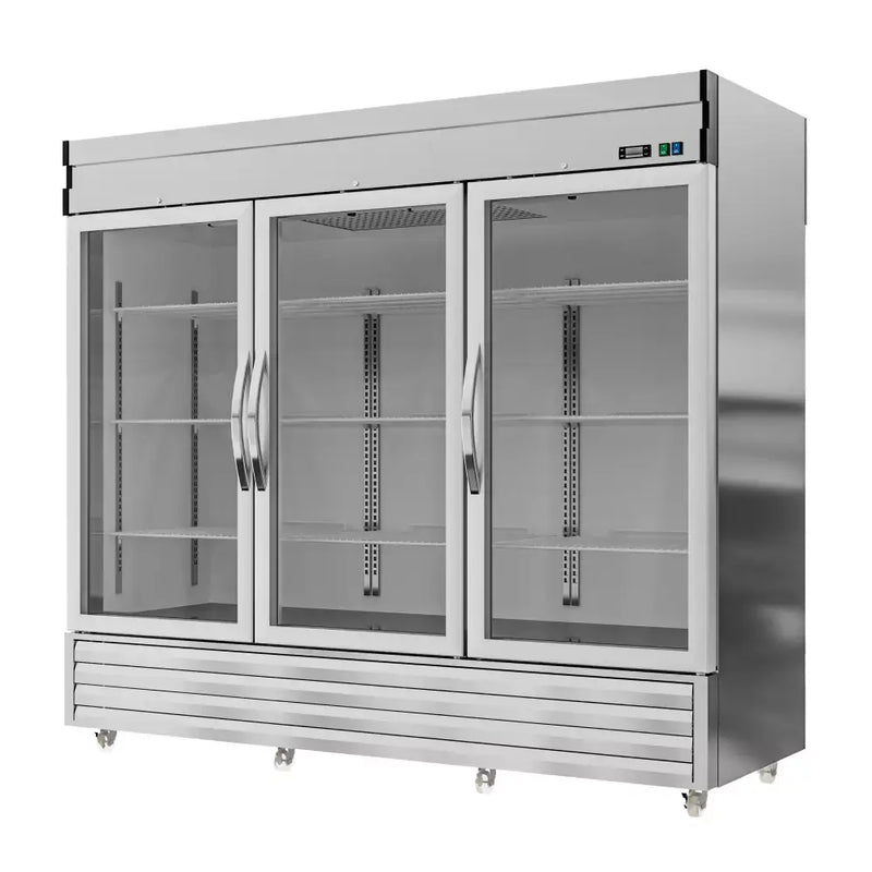 KICHKING 72" Commercial Reach-in Refrigerator- Three Section Glass Door Stainless Steel Merchandiser , 33℉~41℉