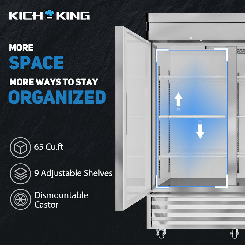 KICHKING DLW72BF 72" Three Section Solid Door Upright Reach-In Commercial Freezer 65 Cubic Feet